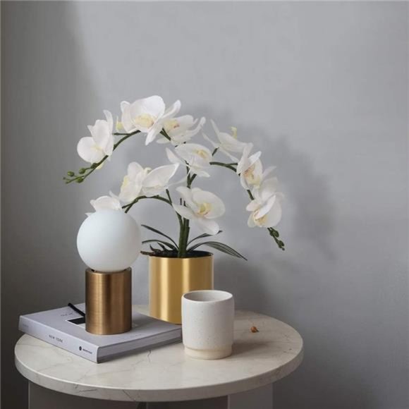 Artificial Orchid Flower with Vase, White Orchid Bonsai Faux Orchid Phalaenopsis - Picture 3 of 6